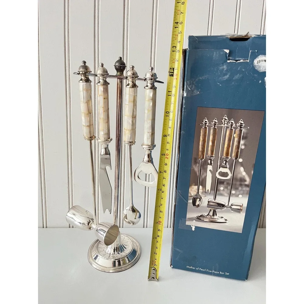 Towle Silversmiths Mother of Pearl Five-Piece Bar set. Silverplated, Brand NEW